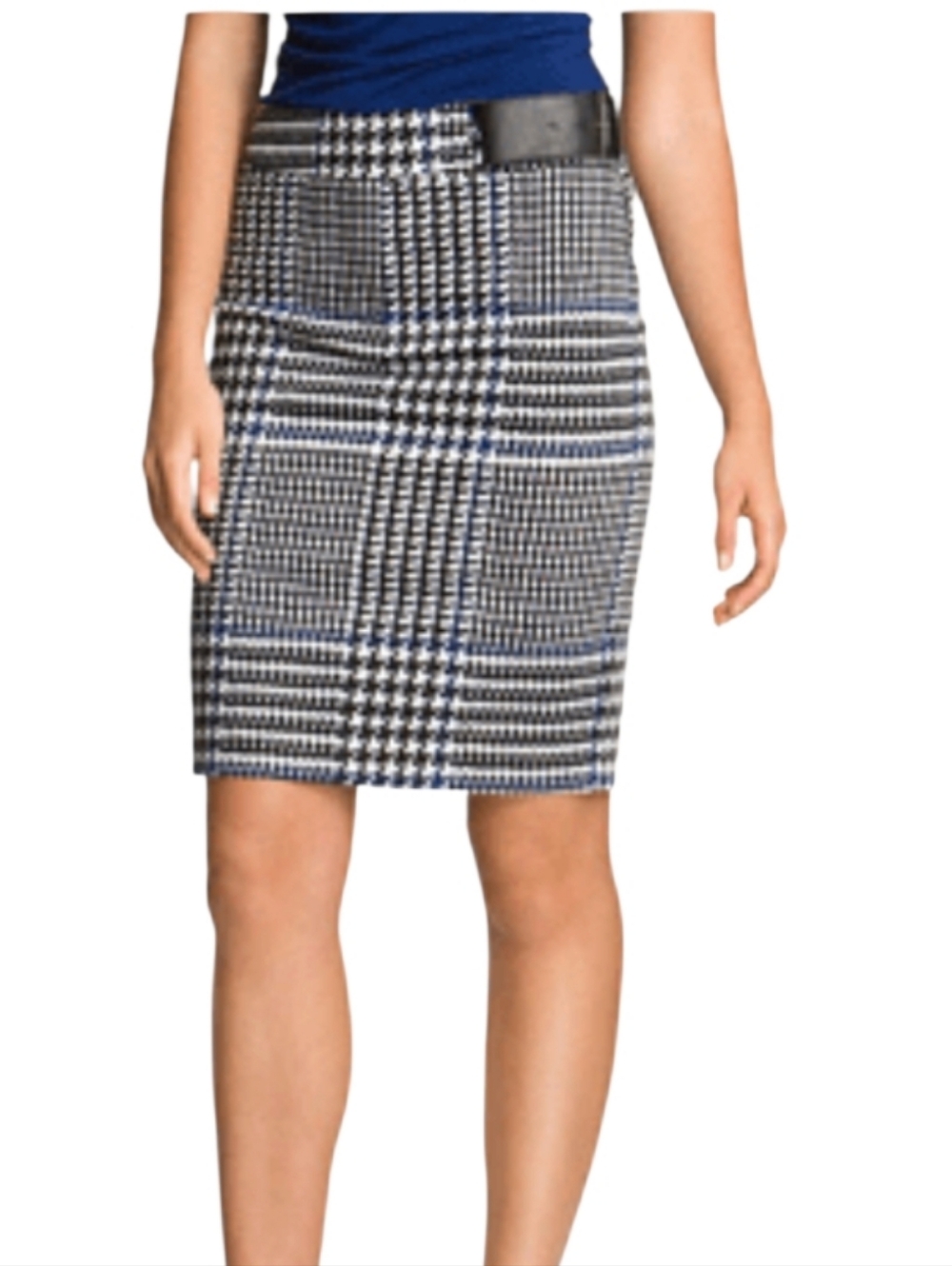 Michael Kors Black, White & Blue Houndstooth Pencil Skirt Size  14 NWT